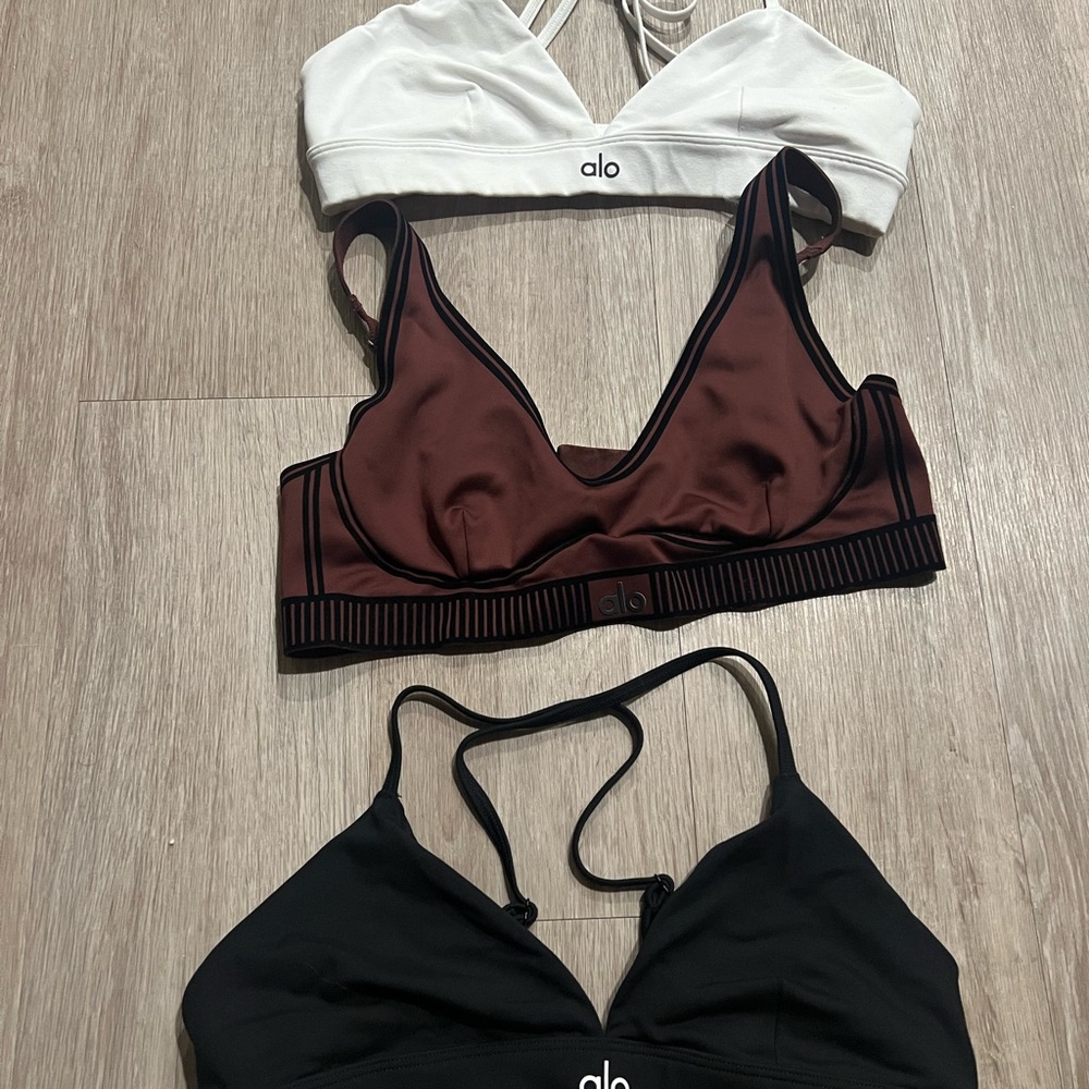 ALO Yoga White, Brown, and Black Bras